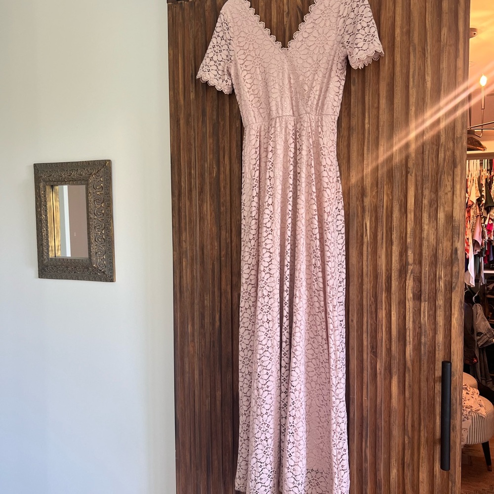 Baltic Born Pink Maxi Dress with Flutter Sleeves and V-Neck